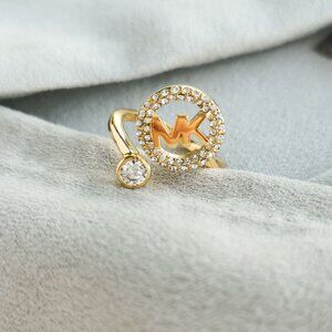 Michael Kors Monogram Logo Crystal Gold Open Ring #7 w/ dust bag